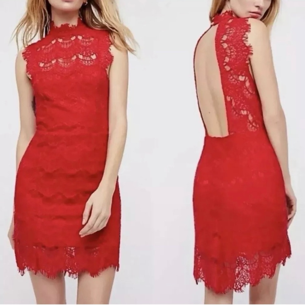 Intimately Free People Daydreamer Lace Bodycon Dress Size L Cherry Red NWT $98